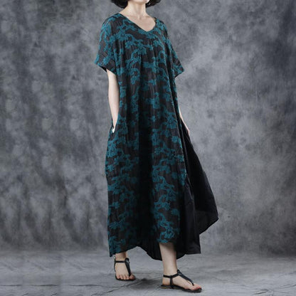 Patchwork Short Sleeve Embroidery Loose Dress