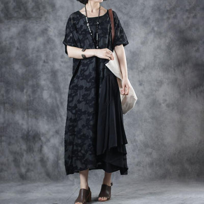 Patchwork Short Sleeve Embroidery Loose Dress