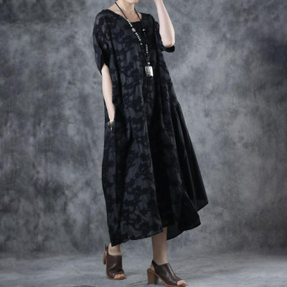 Patchwork Short Sleeve Embroidery Loose Dress