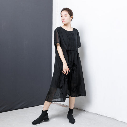 Patchwork Solid Color Irregular Midi Dress