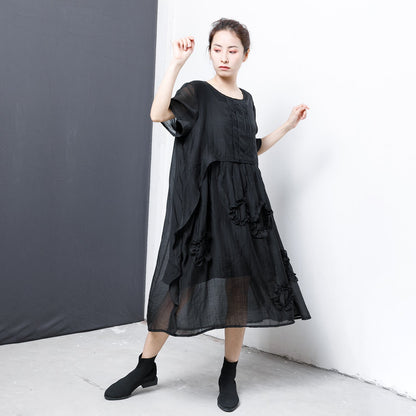 Patchwork Solid Color Irregular Midi Dress