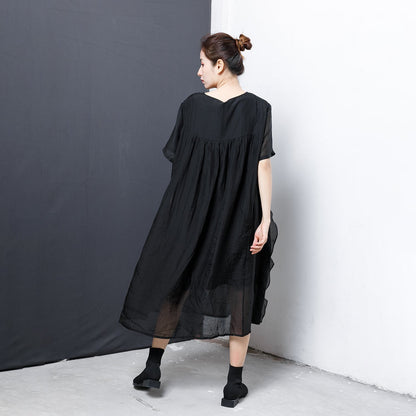 Patchwork Solid Color Irregular Midi Dress