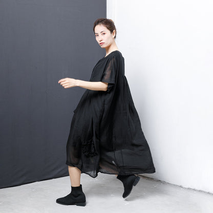 Patchwork Solid Color Irregular Midi Dress