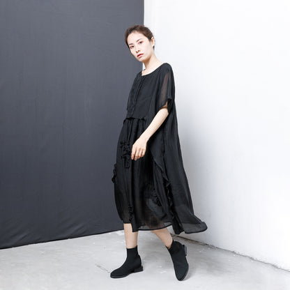 Patchwork Solid Color Irregular Midi Dress