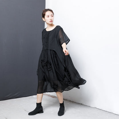 Patchwork Solid Color Irregular Midi Dress
