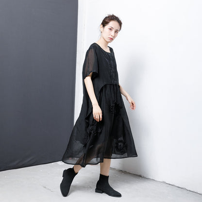 Patchwork Solid Color Irregular Midi Dress