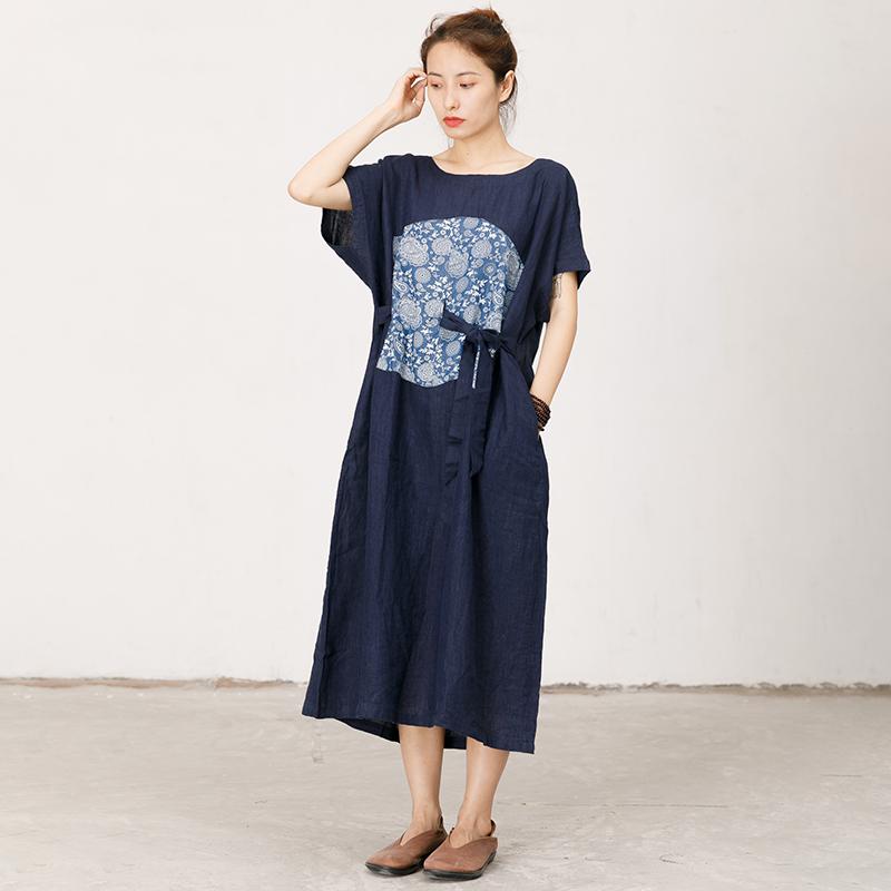 Pattern Print Lacing Simple Loose Dress