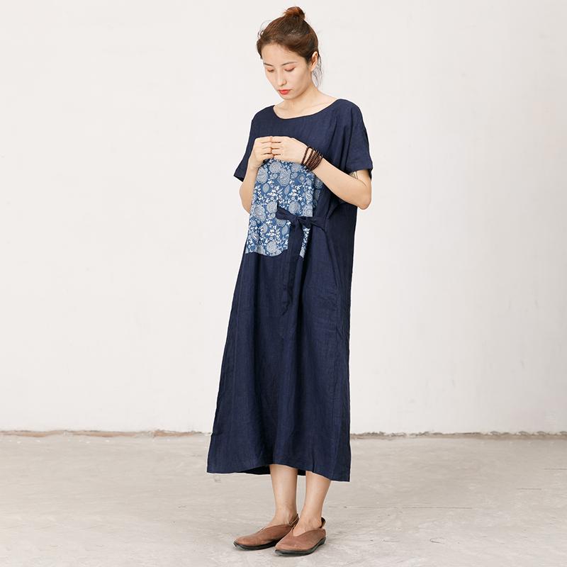 Pattern Print Lacing Simple Loose Dress