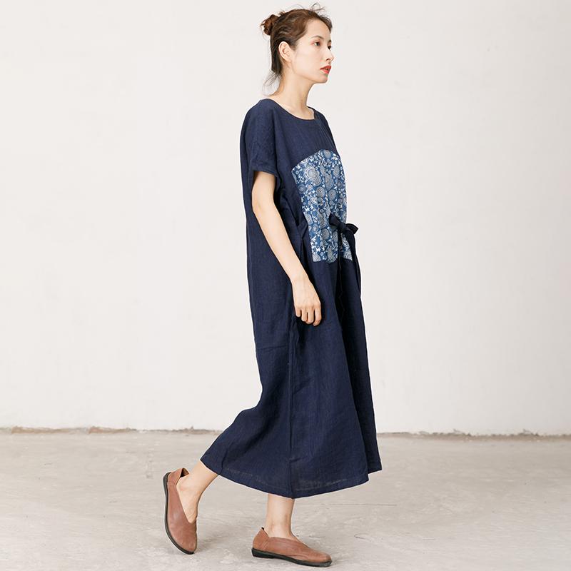 Pattern Print Lacing Simple Loose Dress