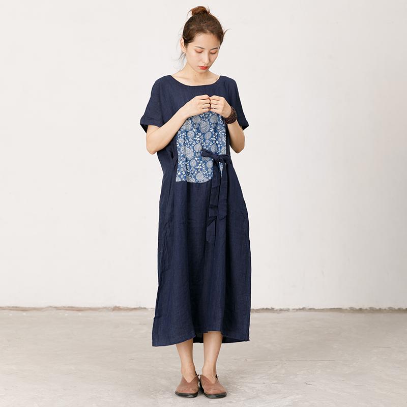 Pattern Print Lacing Simple Loose Dress