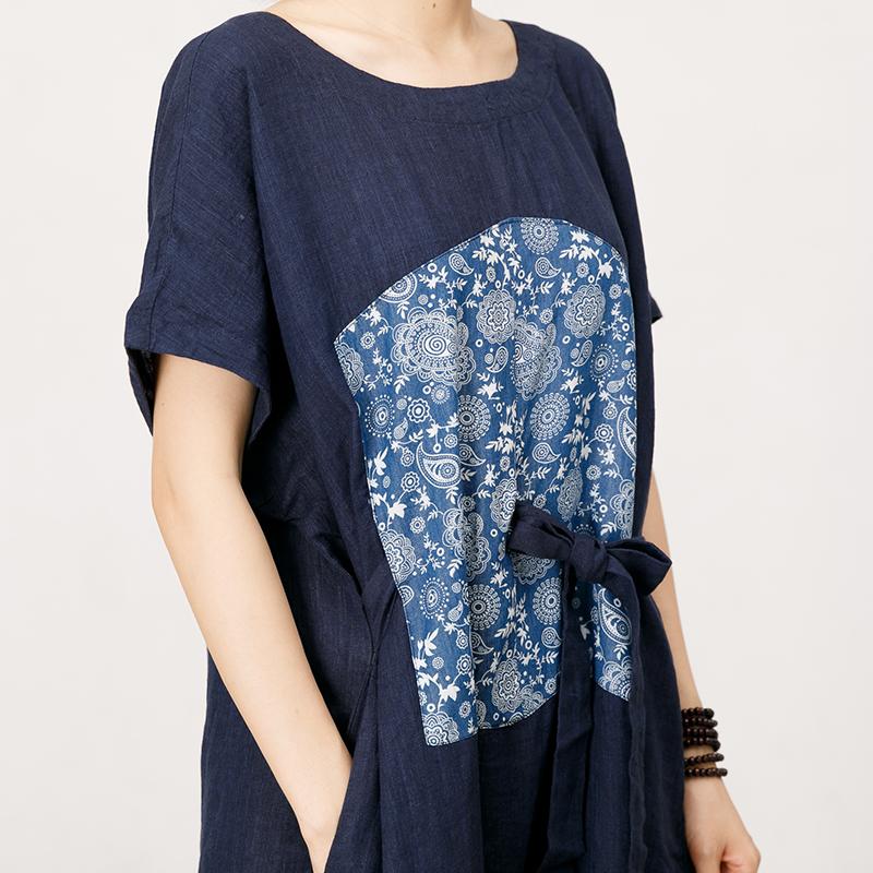 Pattern Print Lacing Simple Loose Dress