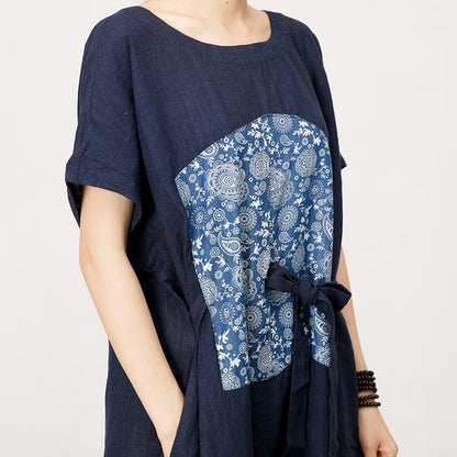 Pattern Print Lacing Simple Loose Dress