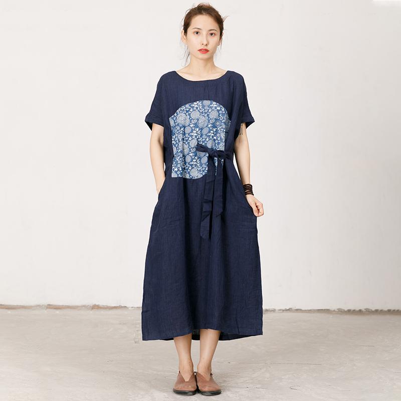 Pattern Print Lacing Simple Loose Dress