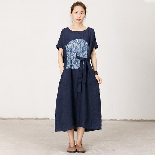 Pattern Print Lacing Simple Loose Dress