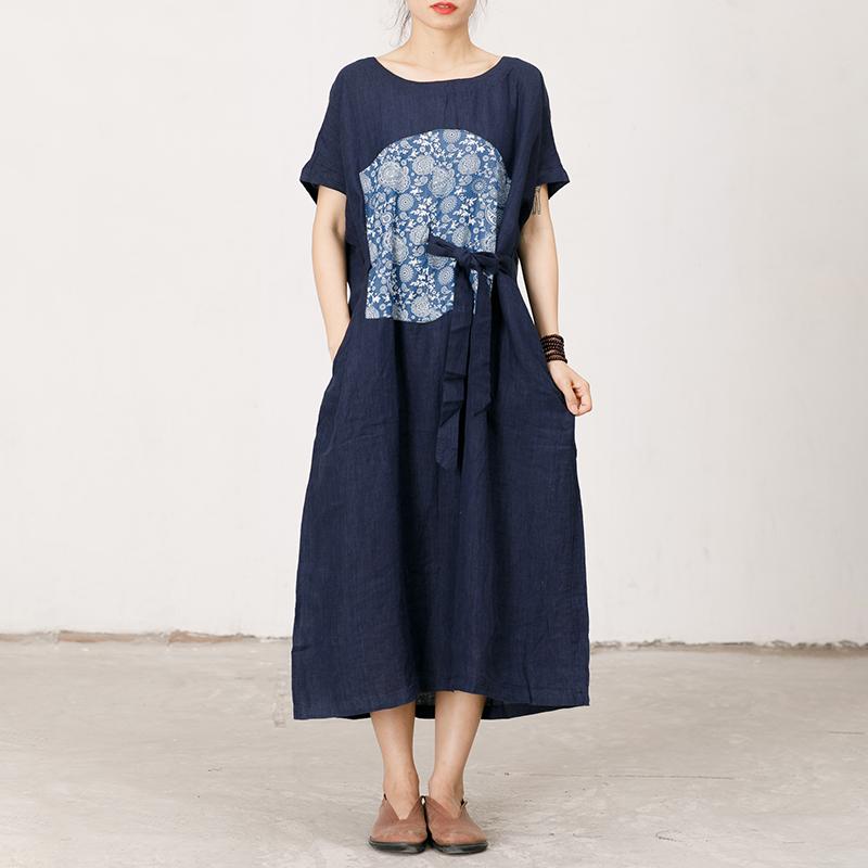 Pattern Print Lacing Simple Loose Dress