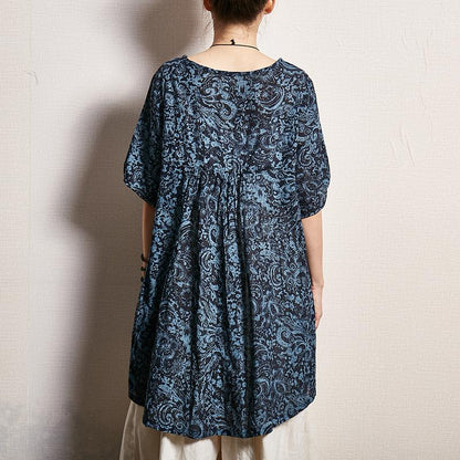 Pattern Printed Pleated Loose Comfortable T-Shirt