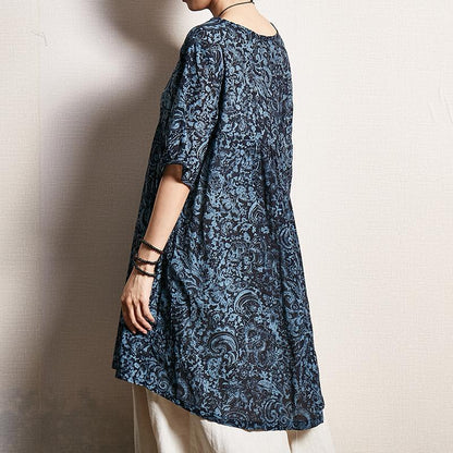Pattern Printed Pleated Loose Comfortable T-Shirt