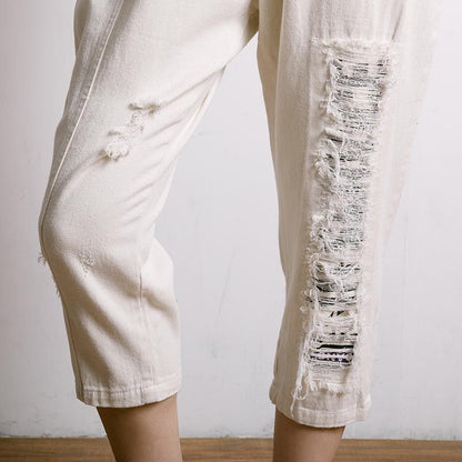 Personality Burr Casual Frayed Elastic Waist Jeans