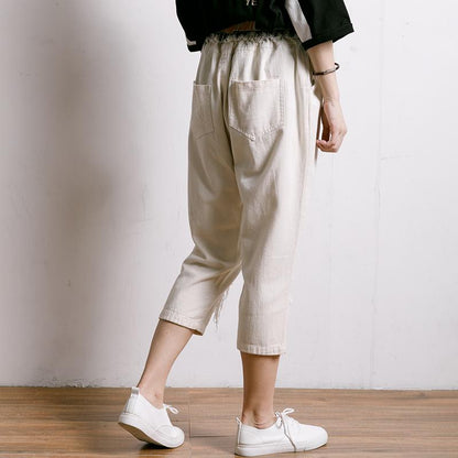 Personality Burr Casual Frayed Elastic Waist Jeans