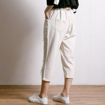 Personality Burr Casual Frayed Elastic Waist Jeans