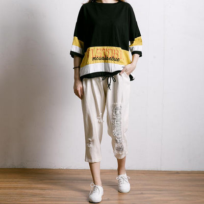 Personality Burr Casual Frayed Elastic Waist Jeans