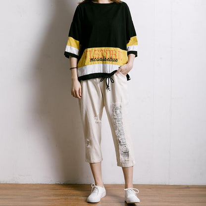 Personality Burr Casual Frayed Elastic Waist Jeans
