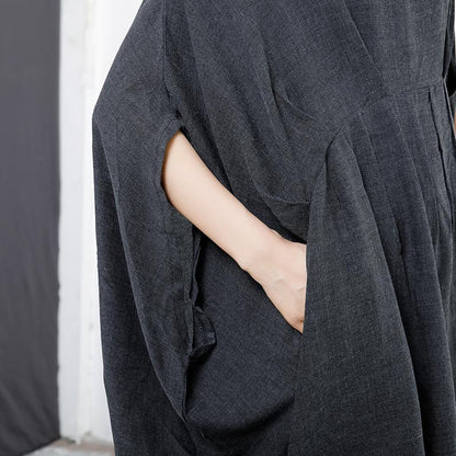 Personality Cloak Sleeve Pure Color Dress