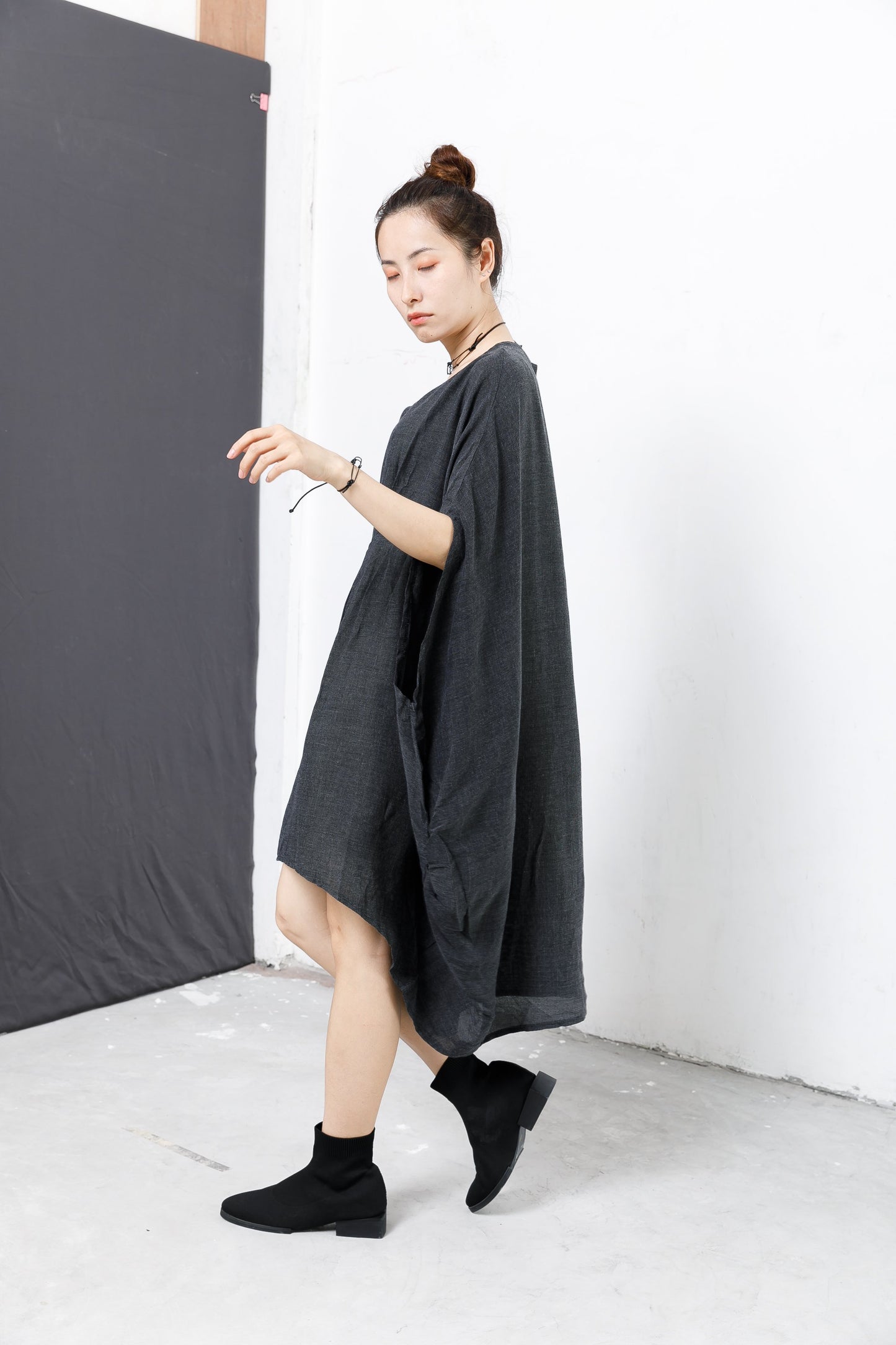 Personality Cloak Sleeve Pure Color Dress