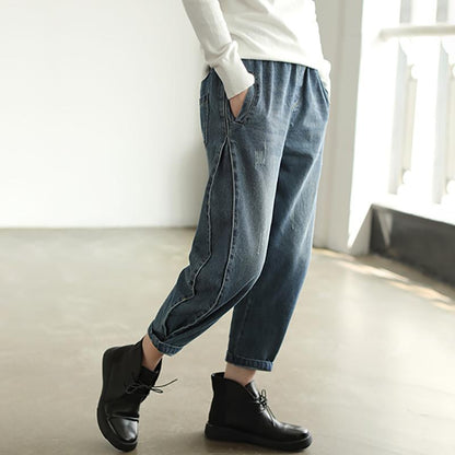 Personality Side Line Frayed Casual Jeans