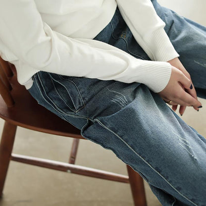 Personality Side Line Frayed Casual Jeans