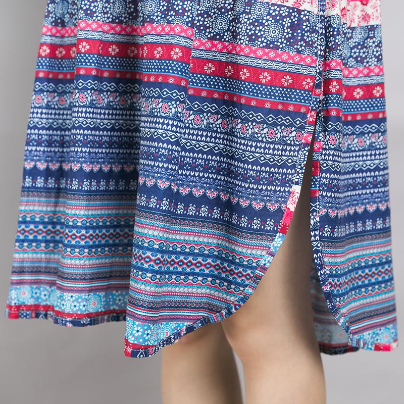 Placket Front Printed Split Casual Dress