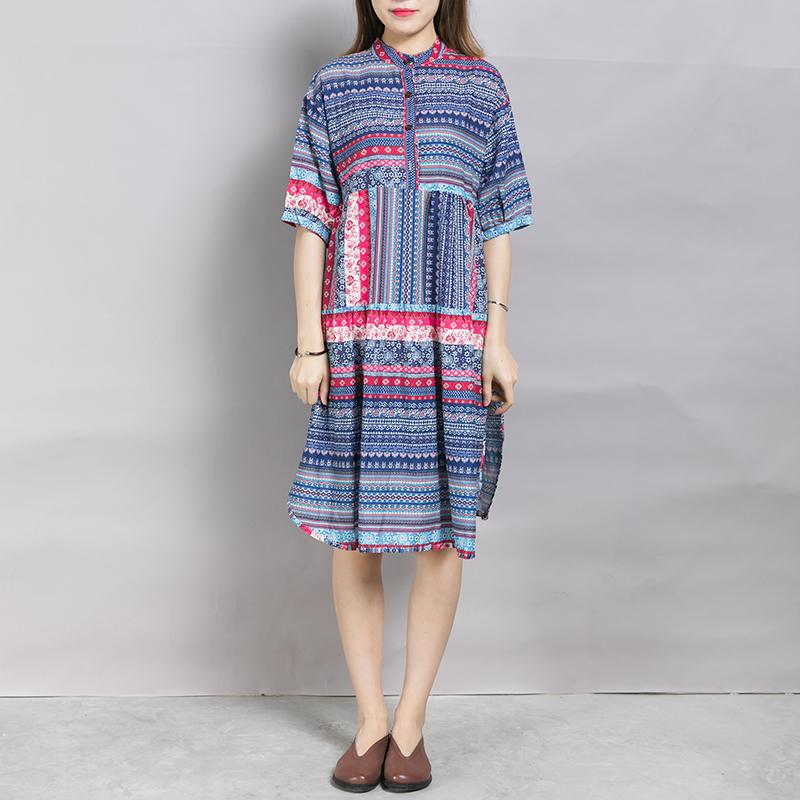 Placket Front Printed Split Casual Dress
