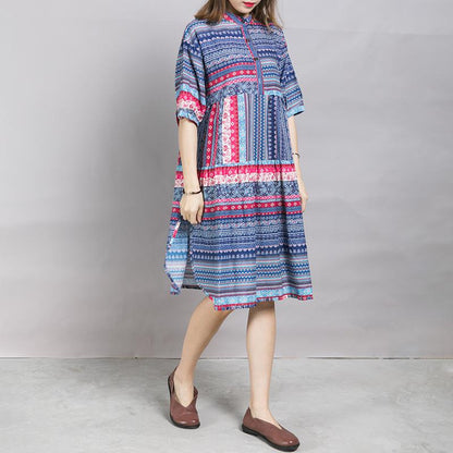Placket Front Printed Split Casual Dress