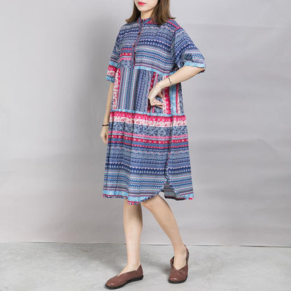 Placket Front Printed Split Casual Dress