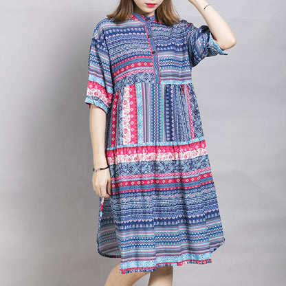Placket Front Printed Split Casual Dress