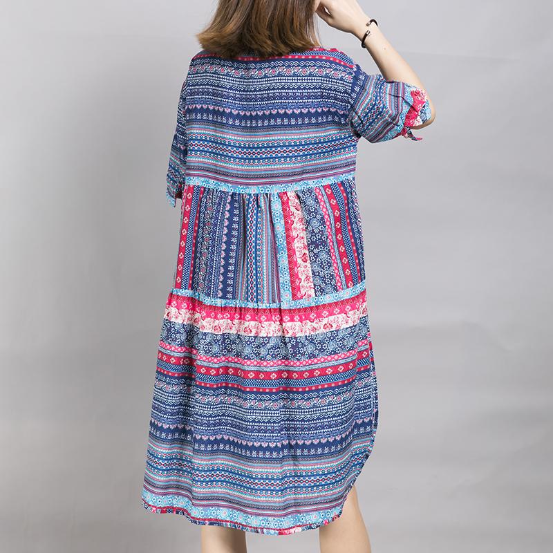 Placket Front Printed Split Casual Dress