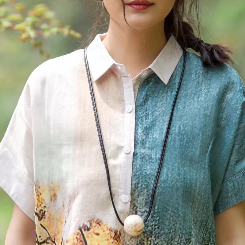 Placket Front Printed Square Collar Dress