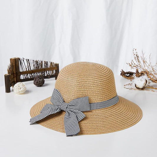 Plaid Bowknot Casual Vacation Beach Hat