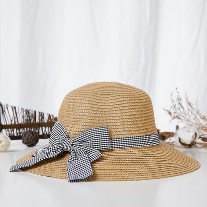 Plaid Bowknot Casual Vacation Beach Hat