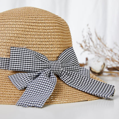 Plaid Bowknot Casual Vacation Beach Hat