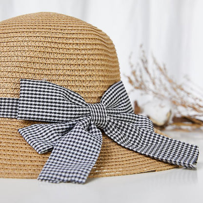 Plaid Bowknot Casual Vacation Beach Hat