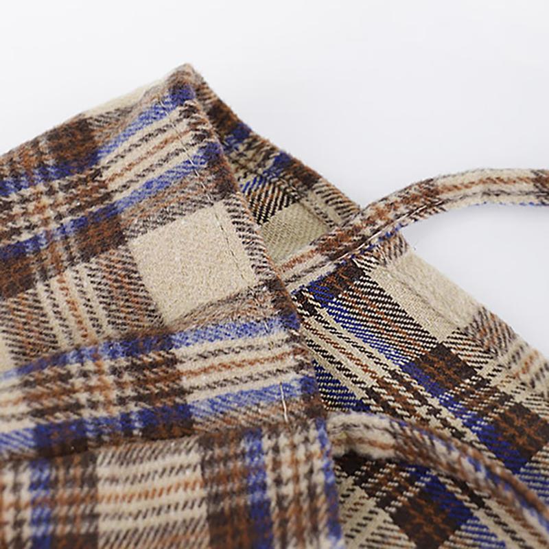 Plaid Canvas Large Shopping Shoulder Bag