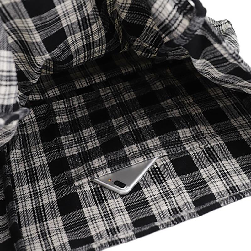 Plaid Canvas Large Shopping Shoulder Bag
