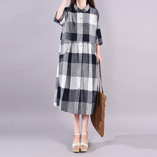 Plaid Casual Half Sleeve Polo Collar Dress