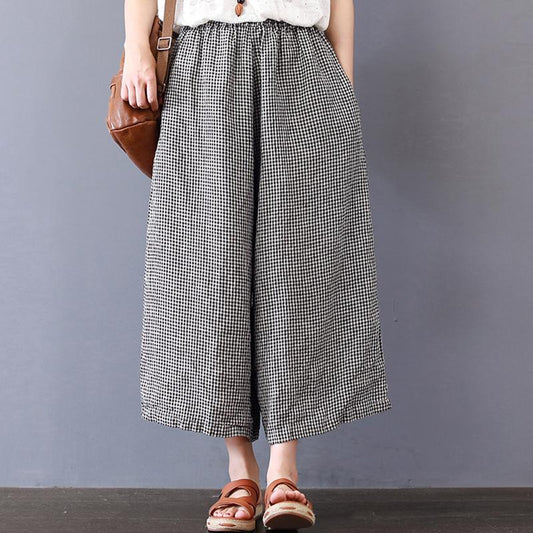 Plaid Casual Women Linen Summer Pants