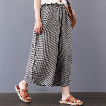 Plaid Casual Women Linen Summer Pants