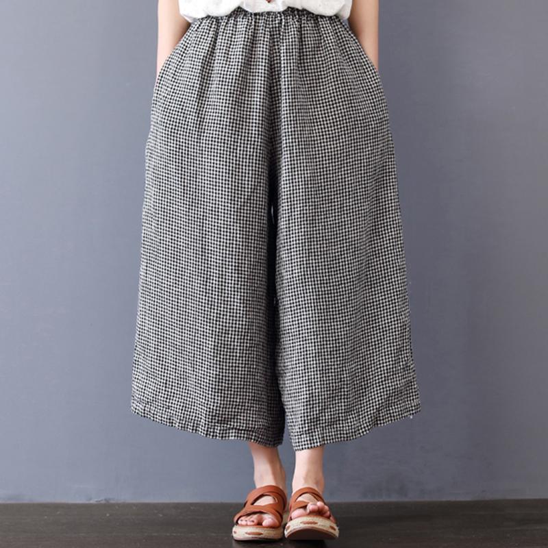 Plaid Casual Women Linen Summer Pants