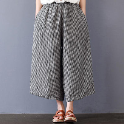Plaid Casual Women Linen Summer Pants