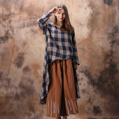 Plaid Irregular Hem Loose Shirt