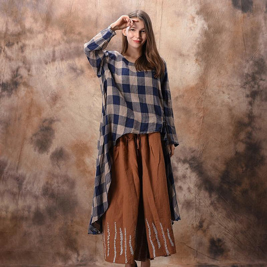 Plaid Irregular Hem Loose Shirt